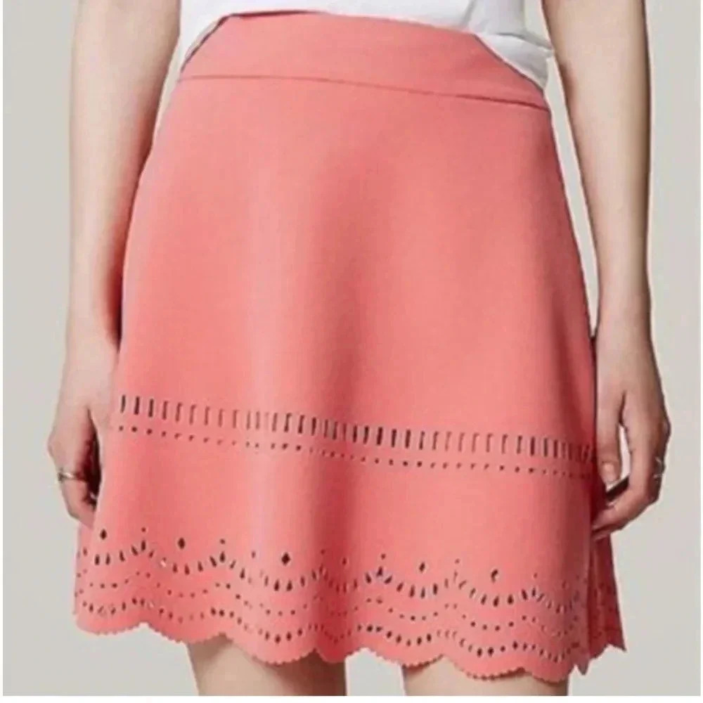 Ann Taylor | LOFT | Coral Salmon Pink Scalloped Skirt Cutout Skirt Size 0 XXS